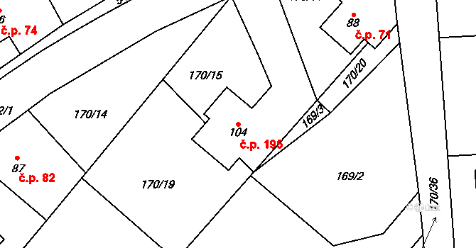 Poděbaby 195, Havlíčkův Brod na parcele st. 104 v KÚ Poděbaby, Katastrální mapa