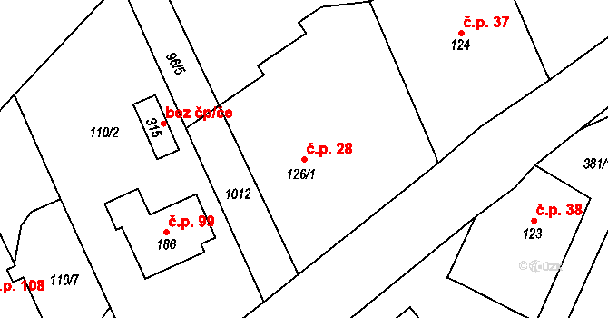 Lipovka 28, Rychnov nad Kněžnou na parcele st. 126/1 v KÚ Lipovka u Rychnova nad Kněžnou, Katastrální mapa
