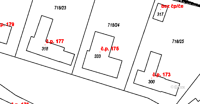 Mašovice 175 na parcele st. 333 v KÚ Mašovice u Znojma, Katastrální mapa