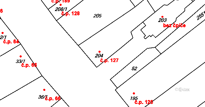 Horní Věstonice 127 na parcele st. 204 v KÚ Horní Věstonice, Katastrální mapa