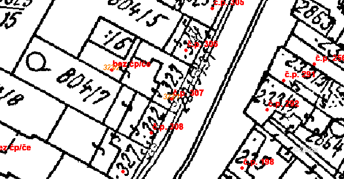 Kostice 307 na parcele st. 323/1 v KÚ Kostice, Katastrální mapa