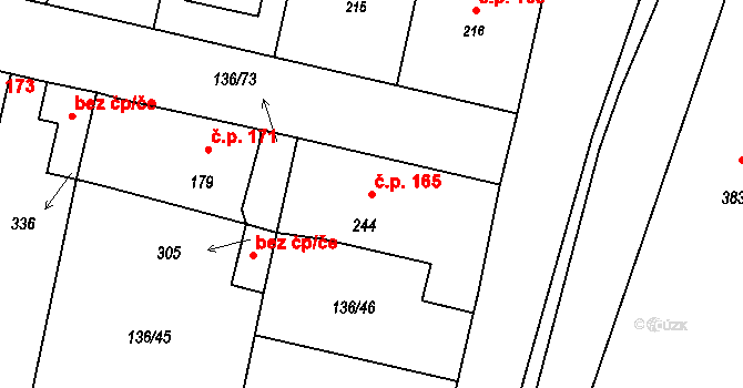 Příchovice 165 na parcele st. 244 v KÚ Příchovice u Přeštic, Katastrální mapa