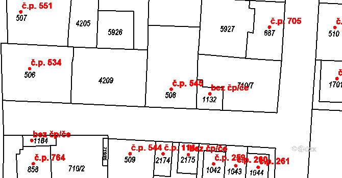 Hrušovany nad Jevišovkou 545 na parcele st. 508 v KÚ Hrušovany nad Jevišovkou, Katastrální mapa