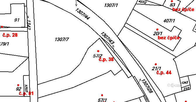 Plenkovice 38 na parcele st. 57/2 v KÚ Plenkovice, Katastrální mapa