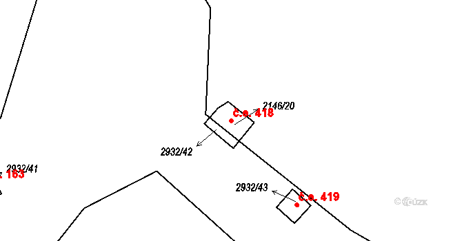 Lančov 418 na parcele st. 2932/42 v KÚ Lančov, Katastrální mapa