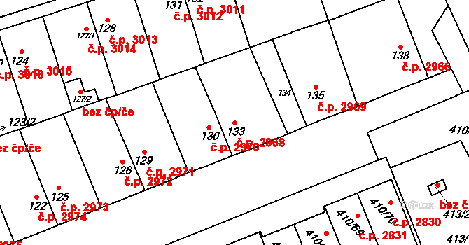 Znojmo 2968 na parcele st. 133 v KÚ Znojmo-Louka, Katastrální mapa