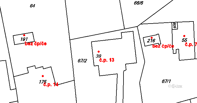Hrabůvka 13 na parcele st. 39 v KÚ Hrabůvka u Hranic, Katastrální mapa