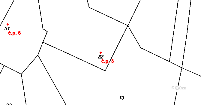 Pucheř 3, Kluky na parcele st. 32 v KÚ Pucheř, Katastrální mapa