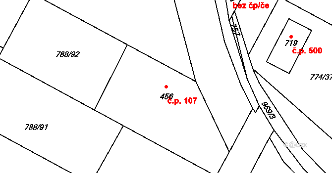 Žleby 107 na parcele st. 456 v KÚ Žleby, Katastrální mapa