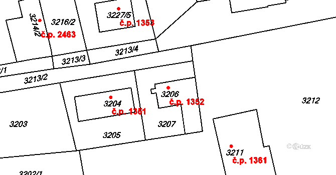 Mělník 1352 na parcele st. 3206 v KÚ Mělník, Katastrální mapa