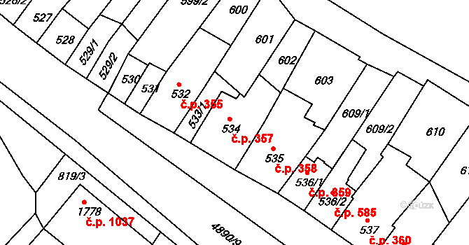 Jáchymov 357 na parcele st. 534 v KÚ Jáchymov, Katastrální mapa