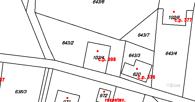 Lučany nad Nisou 398 na parcele st. 102/4 v KÚ Lučany nad Nisou, Katastrální mapa