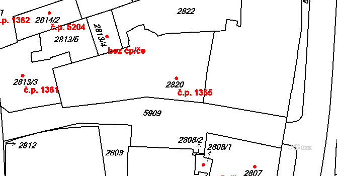 Jihlava 1365 na parcele st. 2820 v KÚ Jihlava, Katastrální mapa