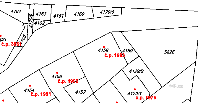 Jihlava 1993 na parcele st. 4158 v KÚ Jihlava, Katastrální mapa