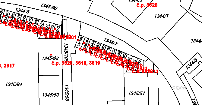 Jihlava 2606 na parcele st. 1345/61 v KÚ Jihlava, Katastrální mapa