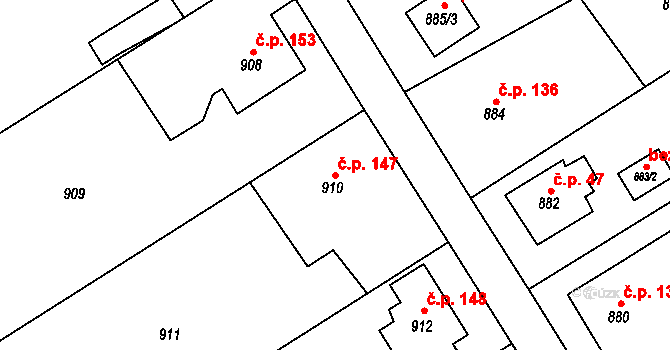 Kunčičky u Bašky 147, Baška na parcele st. 910 v KÚ Kunčičky u Bašky, Katastrální mapa