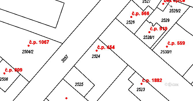 Čelákovice 454 na parcele st. 2524 v KÚ Čelákovice, Katastrální mapa