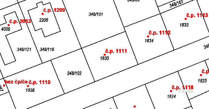 Dobříš 1111 na parcele st. 1835 v KÚ Dobříš, Katastrální mapa