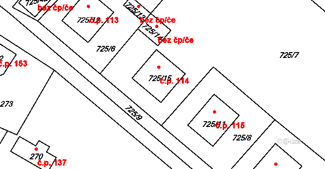 Jestřebí 114 na parcele st. 725/15 v KÚ Jestřebí u České Lípy, Katastrální mapa