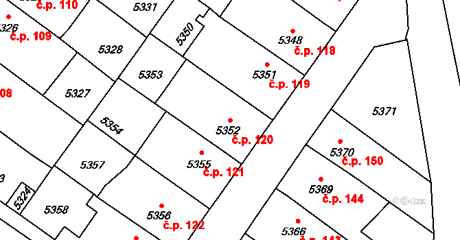 Lukovany 120 na parcele st. 5352 v KÚ Lukovany, Katastrální mapa