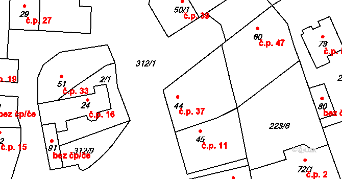 Drnov 37, Žižice na parcele st. 44 v KÚ Drnov, Katastrální mapa