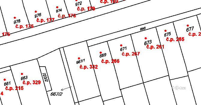 Žabčice 266 na parcele st. 669 v KÚ Žabčice, Katastrální mapa