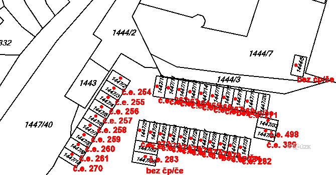 Židlochovice 263 na parcele st. 1447/11 v KÚ Židlochovice, Katastrální mapa