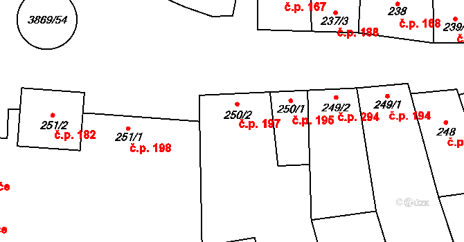 Lipov 197 na parcele st. 250/2 v KÚ Lipov, Katastrální mapa