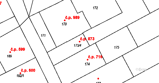Velká nad Veličkou 873 na parcele st. 173/4 v KÚ Velká nad Veličkou, Katastrální mapa