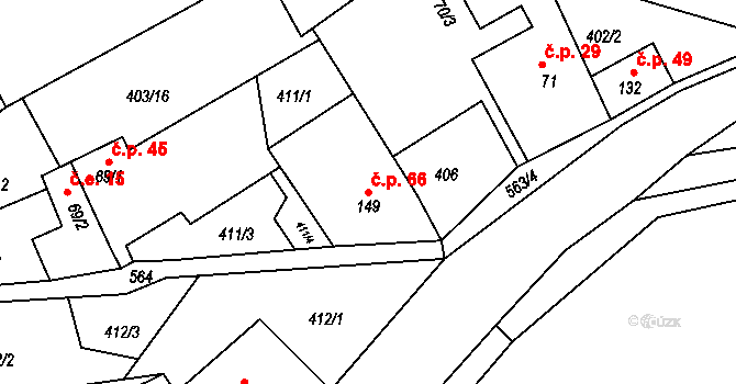 Zákolany 66 na parcele st. 149 v KÚ Trněný Újezd u Zákolan, Katastrální mapa