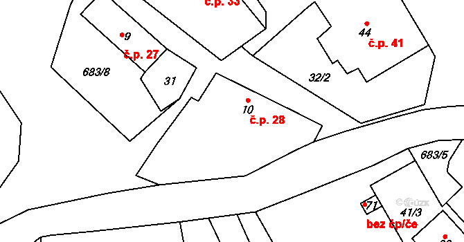 Jiřín 28, Vyskytná nad Jihlavou na parcele st. 10 v KÚ Jiřín, Katastrální mapa