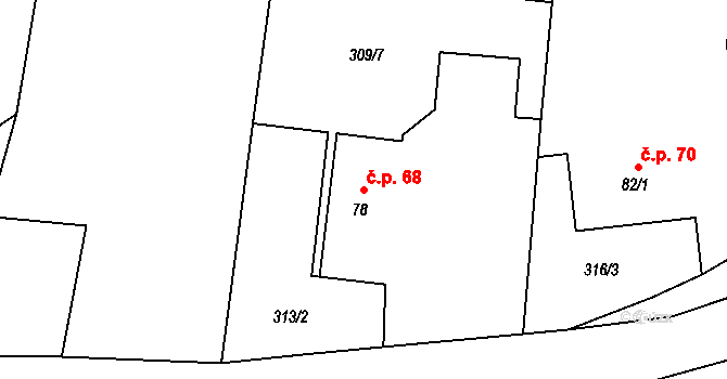 Ždírec 68 na parcele st. 78 v KÚ Ždírec na Moravě, Katastrální mapa