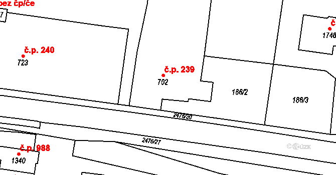 Polná 239 na parcele st. 702 v KÚ Polná, Katastrální mapa