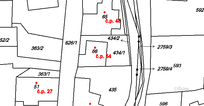Rudíkovy 54, Třemešná na parcele st. 66 v KÚ Rudíkovy, Katastrální mapa