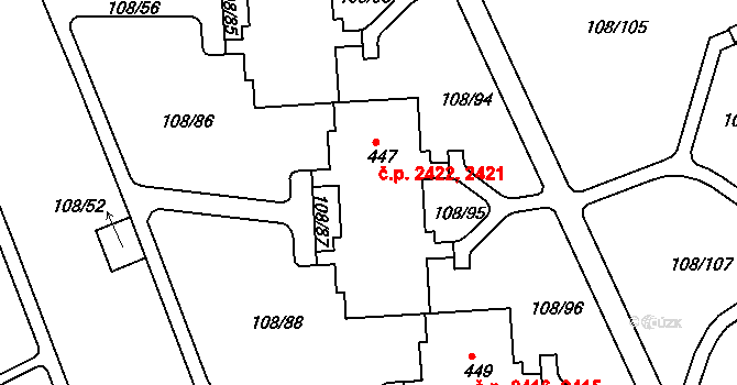Šumperk 2421,2422 na parcele st. 447 v KÚ Dolní Temenice, Katastrální mapa