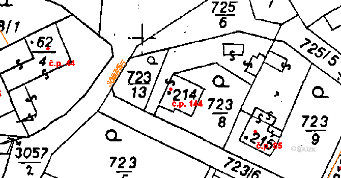 Poříčí nad Sázavou 144 na parcele st. 214 v KÚ Poříčí nad Sázavou, Katastrální mapa