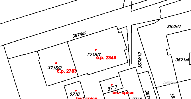 Kročehlavy 2346, Kladno na parcele st. 3715/1 v KÚ Kročehlavy, Katastrální mapa