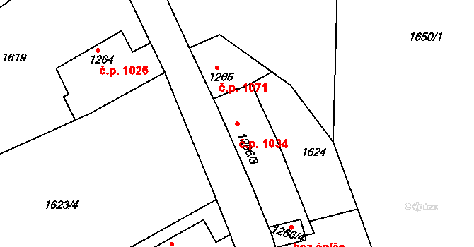 Brandýs nad Labem 1034, Brandýs nad Labem-Stará Boleslav na parcele st. 1266/3 v KÚ Brandýs nad Labem, Katastrální mapa