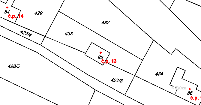 Horní Sedlo 13, Hrádek nad Nisou na parcele st. 85 v KÚ Dolní Sedlo, Katastrální mapa