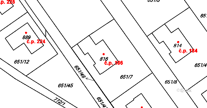 Radvanice 186 na parcele st. 816 v KÚ Radvanice v Čechách, Katastrální mapa