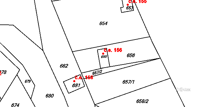 Žižlavice 156, Blansko na parcele st. 655 v KÚ Těchov, Katastrální mapa