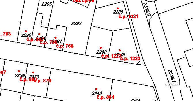 Tachov 1223 na parcele st. 2290 v KÚ Tachov, Katastrální mapa