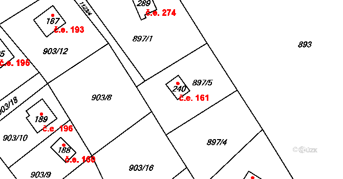 Chvalčov 161 na parcele st. 240 v KÚ Chvalčov, Katastrální mapa