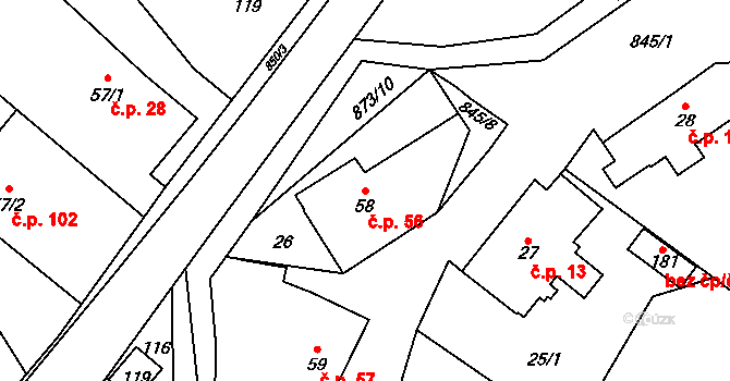 Břevenec 56, Šumvald na parcele st. 58 v KÚ Břevenec, Katastrální mapa
