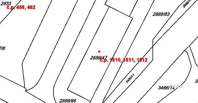 Děčín VI-Letná 1510,1511,1512, Děčín na parcele st. 2889/47 v KÚ Podmokly, Katastrální mapa