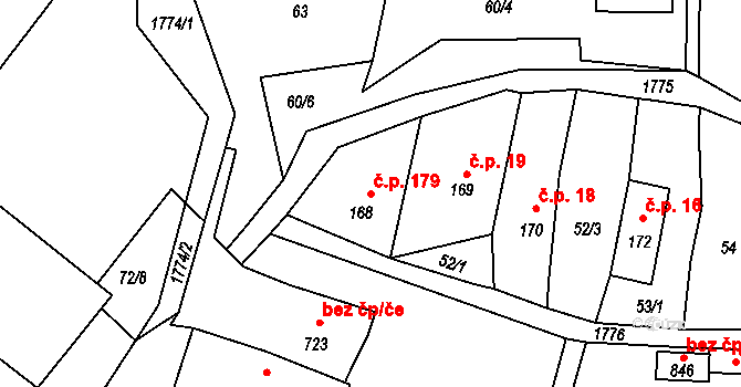 Stráž pod Ralskem 179 na parcele st. 168 v KÚ Stráž pod Ralskem, Katastrální mapa