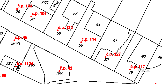 Děčín VII-Chrochvice 114, Děčín na parcele st. 55 v KÚ Chrochvice, Katastrální mapa