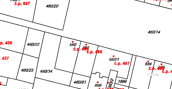 Libochovice 486 na parcele st. 561 v KÚ Libochovice, Katastrální mapa