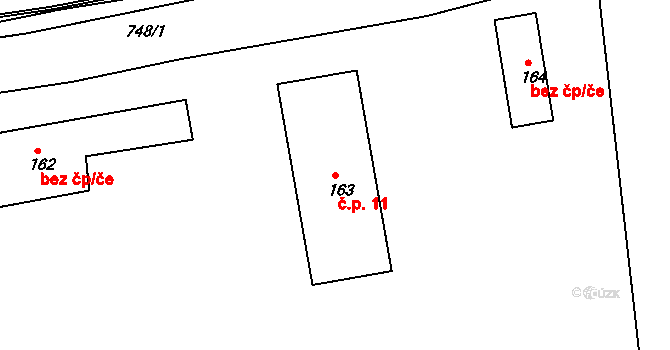 Lovosice 11 na parcele st. 163 v KÚ Prosmyky, Katastrální mapa