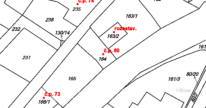 Choryně 60 na parcele st. 164 v KÚ Choryně, Katastrální mapa